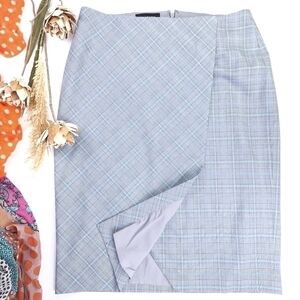 Talbots Gray Blue Plaid  Sz 10 Wrap Skirt